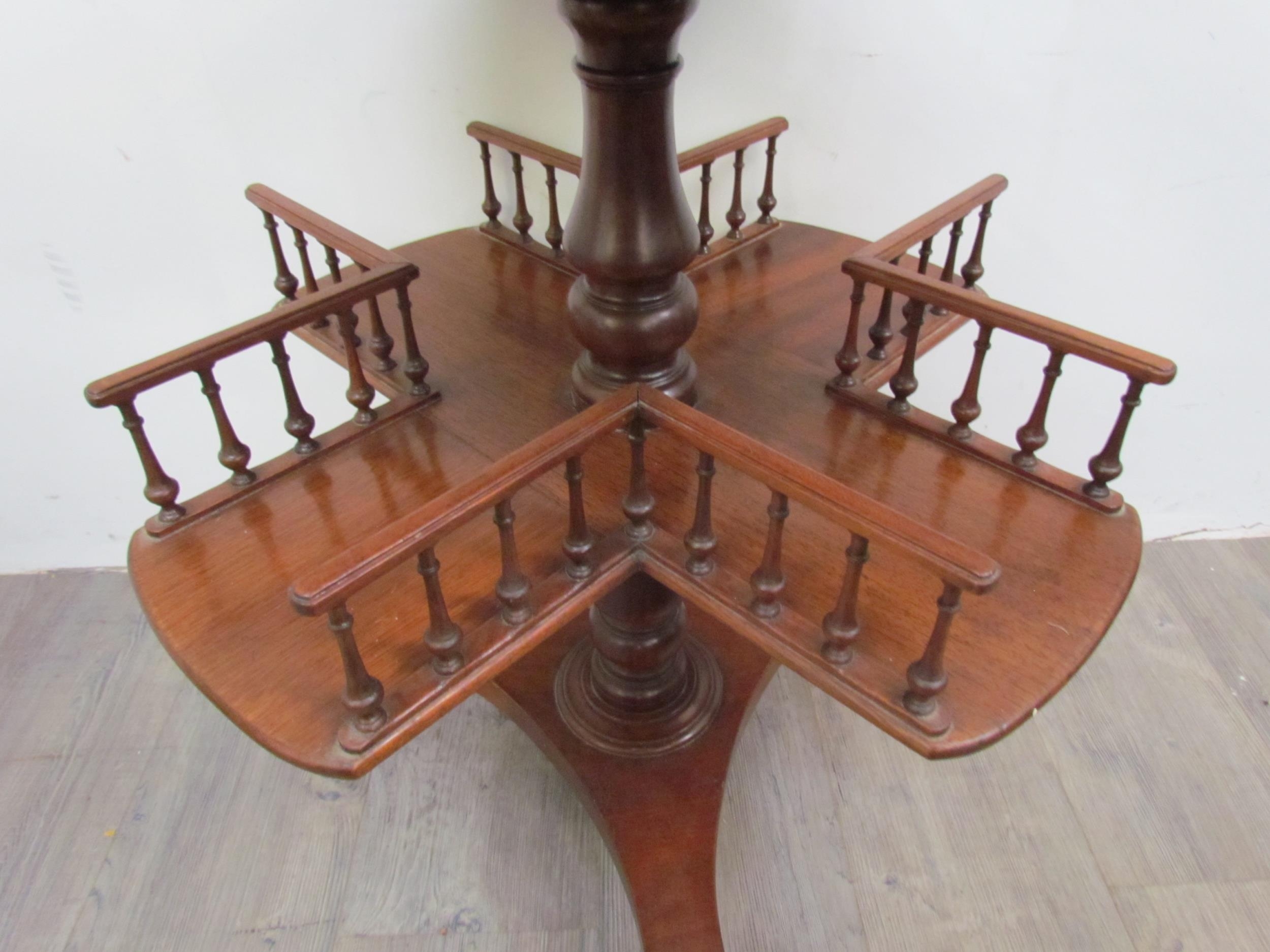 A mahogany revolving library / book table with galleried spindled shelving - Image 3 of 5