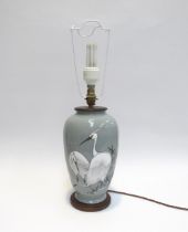 A ceramic table lamp base with Heron design, circa 1950's