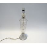 A 20th Century crystal glass lamp base, 46cm without shades