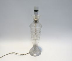 A 20th Century crystal glass lamp base, 46cm without shades