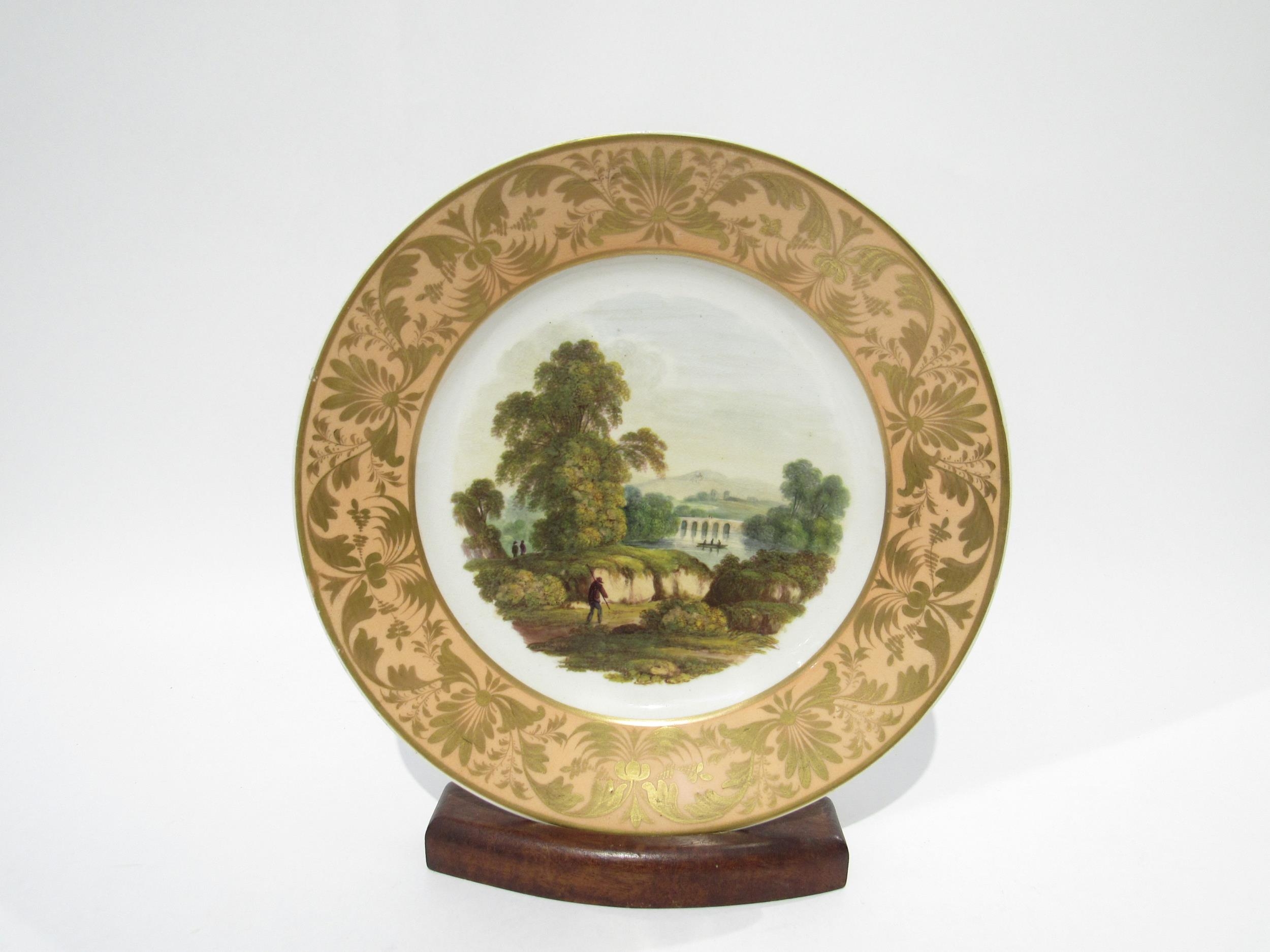 Attributed to George Robertson a 19th Century Derby porcelain plate inscribed verso "On the River - Image 2 of 10