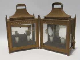 Two 20th century painted metal lantern wall lights with mirrored back, 36cm x 24cm