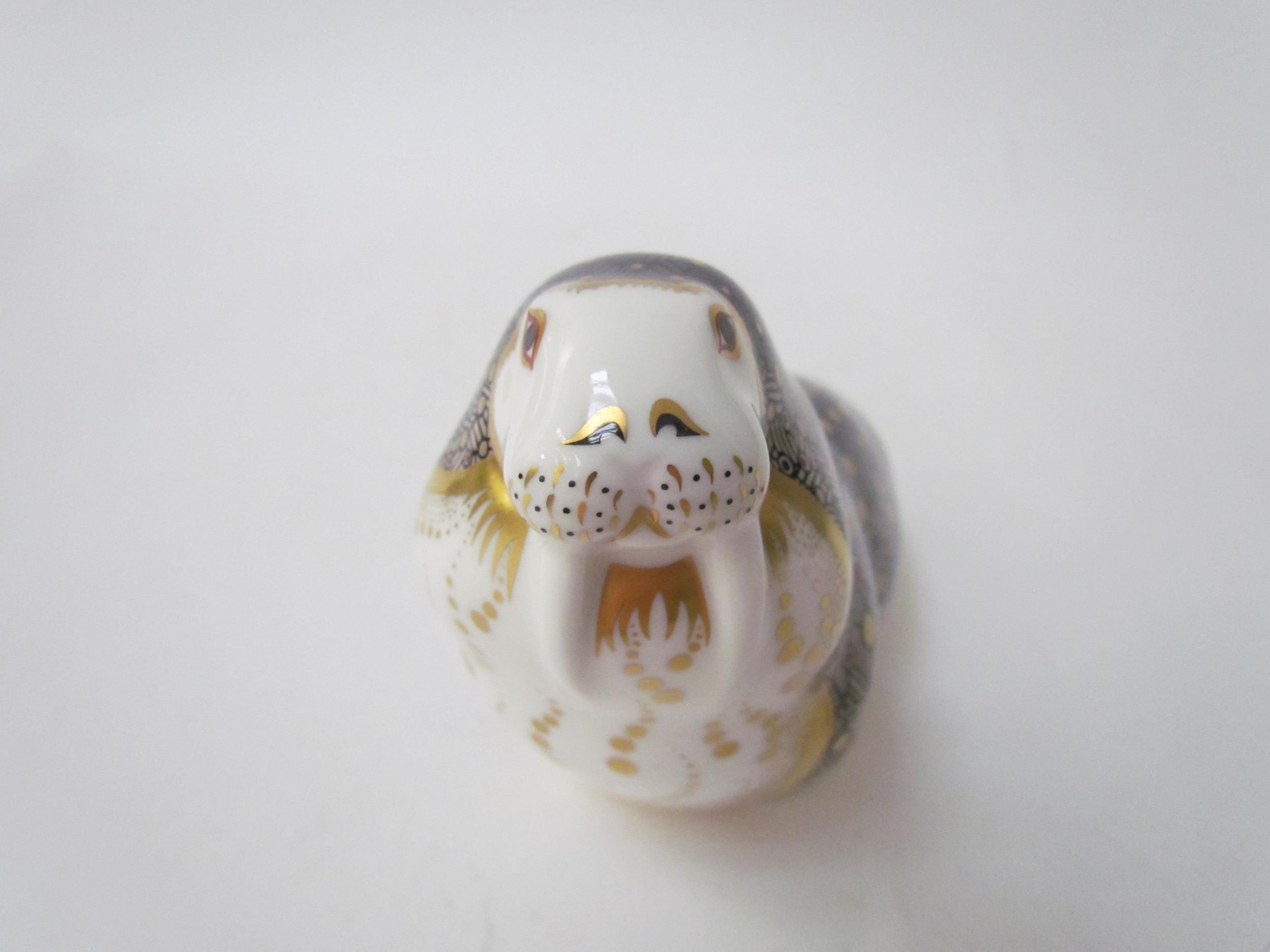 A Royal Crown Derby paperweight as a Walrus, gold stopper - Image 3 of 7