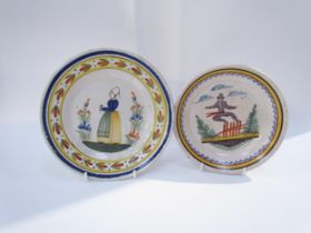 Five late 18th /early 19th Century French Faience plates decorated with figures. One depicting