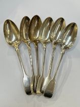 A set of six William Theobalds and Robert Metcalfe Atkinson silver serving spoons, London 1839, 466g