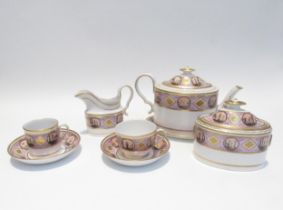 A circa 1800 English porcelain coffee and tea set decorated with ancient monuments gilt