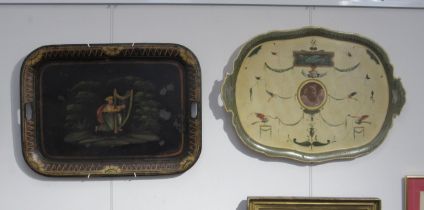An Early 19th Century Regency toleware tray decorated with an image of David, 48cm x 66cm and wooden
