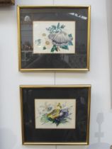 Two framed and glazed Victorian colour bookplates of floral displays, 12.5cm x 16cm