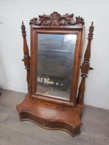 A Victorian style serpentine carved swing dressing table mirror, single drawer to base