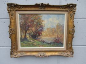 EUGENE DEMESTER (1914-1984): An oil on canvas, Autumn by the river Seine, signed lower left,