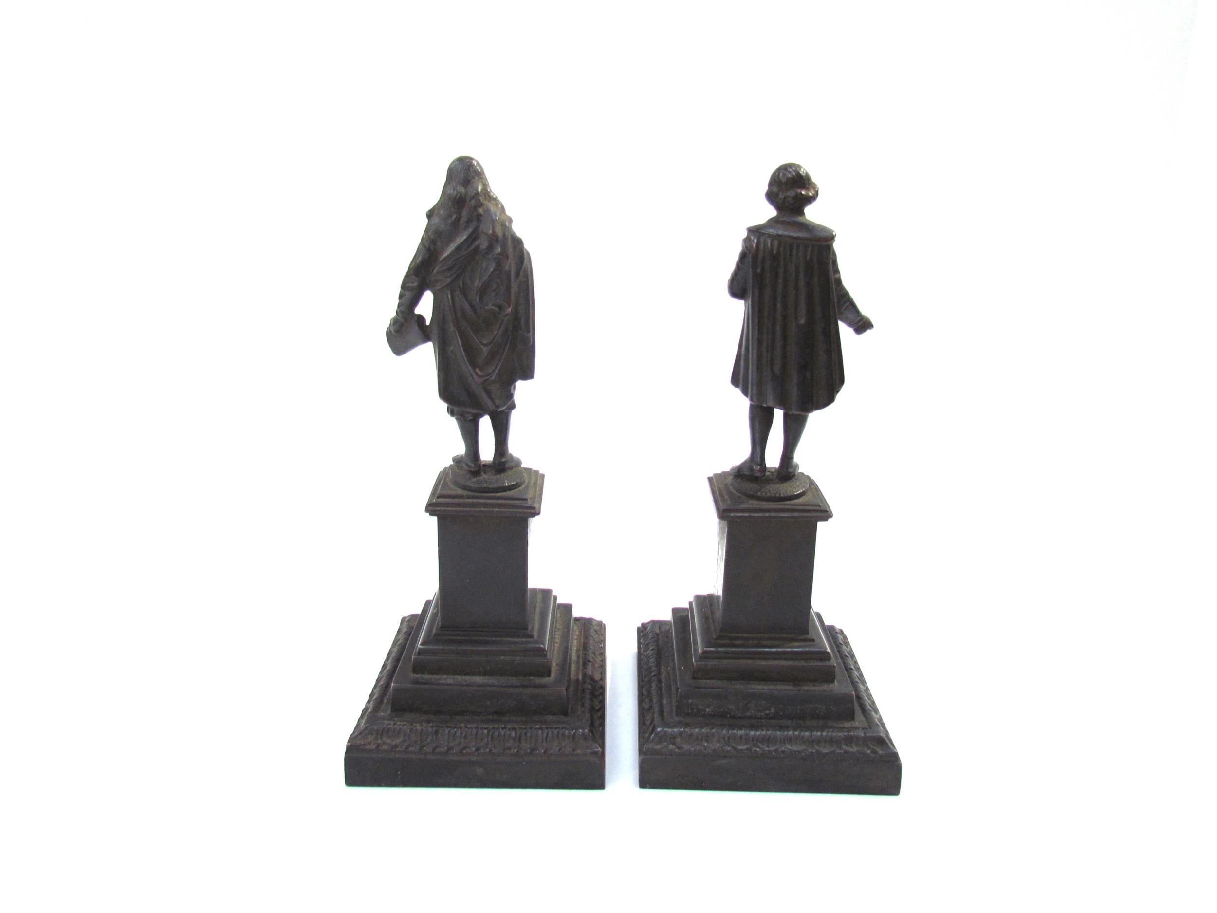 A pair of 19th Century bronze sculptures of philosophers, each 17.5cm tall including plinth base - Image 4 of 6