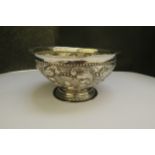A Dutch silver footed bowl, repousse scrolled foliage and crown detail, 141g