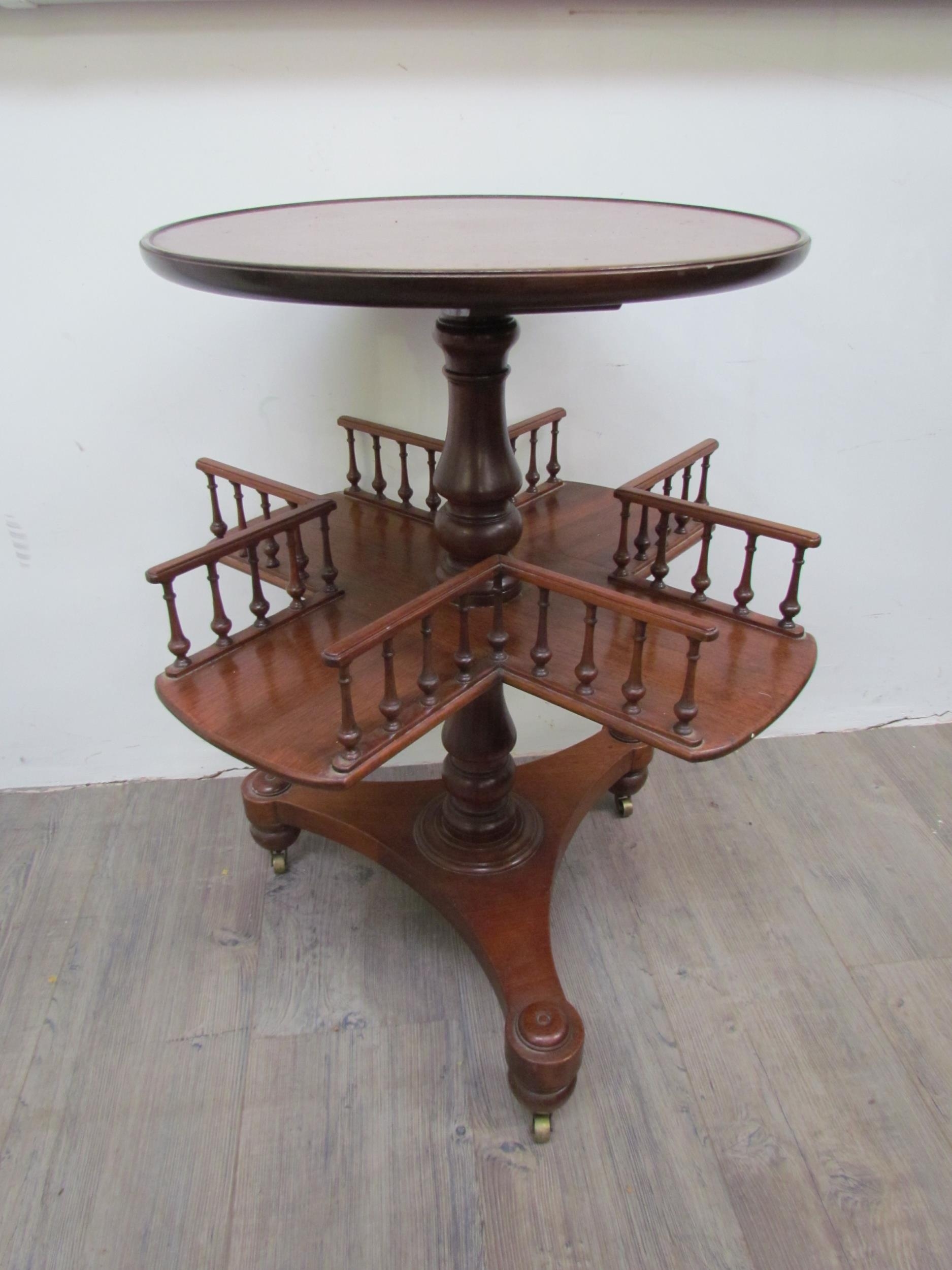 A mahogany revolving library / book table with galleried spindled shelving - Image 5 of 5