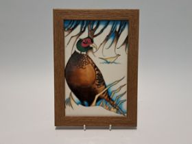 A Moorcroft framed plaque "Pheasant", 22cm x 14.5cm