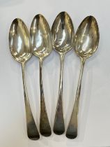 Four Georgian silver tablespoons, London 1791, 216g