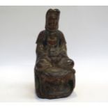 A late 18th Century Chinese polychrome wood figure of Guanyin, 19cm tall x 8.5cm x 8cm