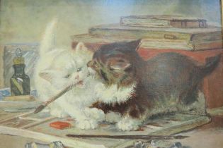 A 20th Century oil on canvas, relined. After Henriette Ronner 'A disagreement upon a point of