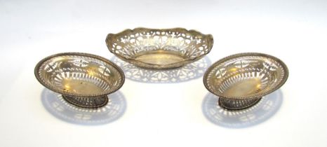 Three Alexander Clarke Manufacturing Co. silver pierced dishes, two with pedestal bases, all with