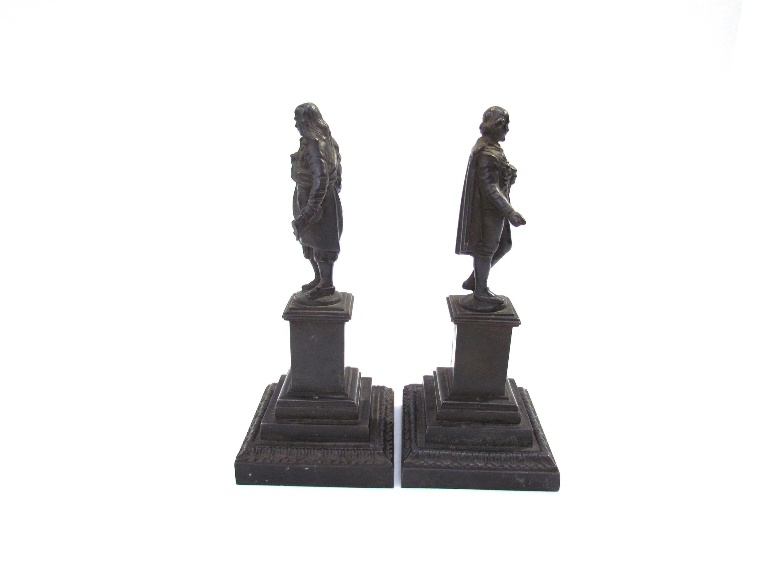 A pair of 19th Century bronze sculptures of philosophers, each 17.5cm tall including plinth base - Image 6 of 6