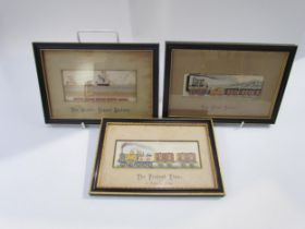 Three Stevengraphs of railway theme: 'The First Train', 'The Present Time' and 'The Mersea Tunnel