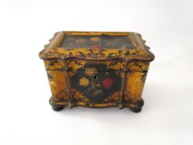A late 19th / early 20th Century papier mache double tea caddy, hand painted with flowers, gilt