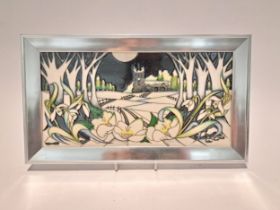 A Moorcroft Church and Moonlight framed plaque by Nicola Slaney. Second. 14.5cm x 19cm