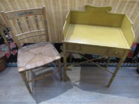 A Regency painted washstand with bamboo effect legs and cross stretcher, distressed and similar