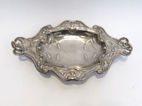 A French Art Nouveau silver plated serving tray with foliate detailing, 43cm x 25cm