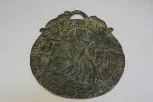 A Billy & Charlie lead pilgrim’s badge in lead, 11.5cm diameter top to bottom