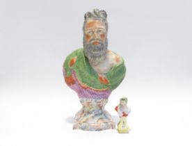 A late 19th Century ceramic hollow bust of Poseidon with hairline crack to torso, 36.5cm tall and