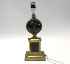 A 19th Century brass table lamp with central night sky roundel, 37cm tall without shade