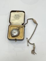 A continental silver heart form cased job watch with fancy sterling silver chain