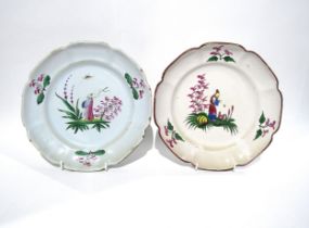 Seven late 18th/19th Century French Faience plates with Chinese decoration one plate with staple