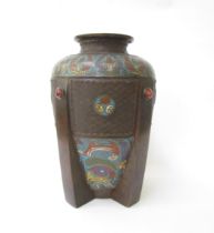 A late 19th Century Indian cloisonné vase of Art Deco form with cabochon detail, character mark to
