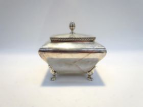 A Frederick Augustus Burridge silver trinket box / tea caddy of sarcophagus form, gadrooned rim,