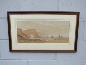 LENNARD LEWIS 1902, artist 1826-1913. Signed watercolour on board of coastal scene with beach and