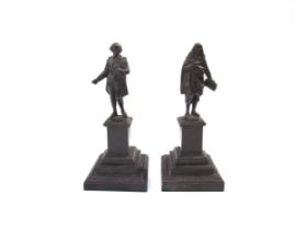A pair of 19th Century bronze sculptures of philosophers, each 17.5cm tall including plinth base