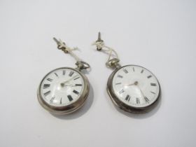 Two late 18th/early 19th Century silver pair cased English fusee pocket watches with Roman enamelled