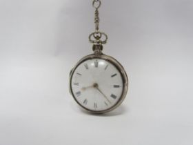 A 19th Century silver pair cased pocket watch with Roman enamel dial, chain fusee movement with