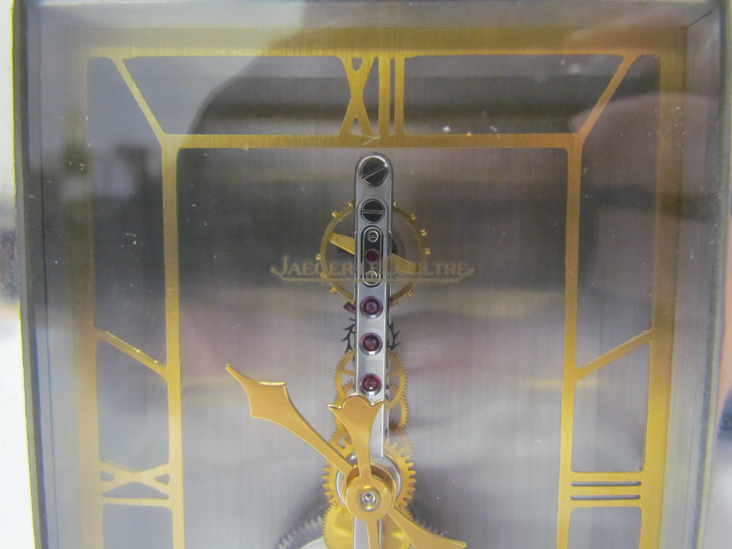 A Jaeger Le Coultre No. 481 mantel clock, visible skeleton movement set with rubies, stainless steel - Image 3 of 5