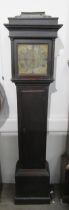A George Hewett, Marlbro, longcase clock with brass 10 inch face, Roman numerated dial, cased,