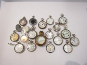 A collection of mainly 20th Century base metal cased pocket watches including WWII era Swiss