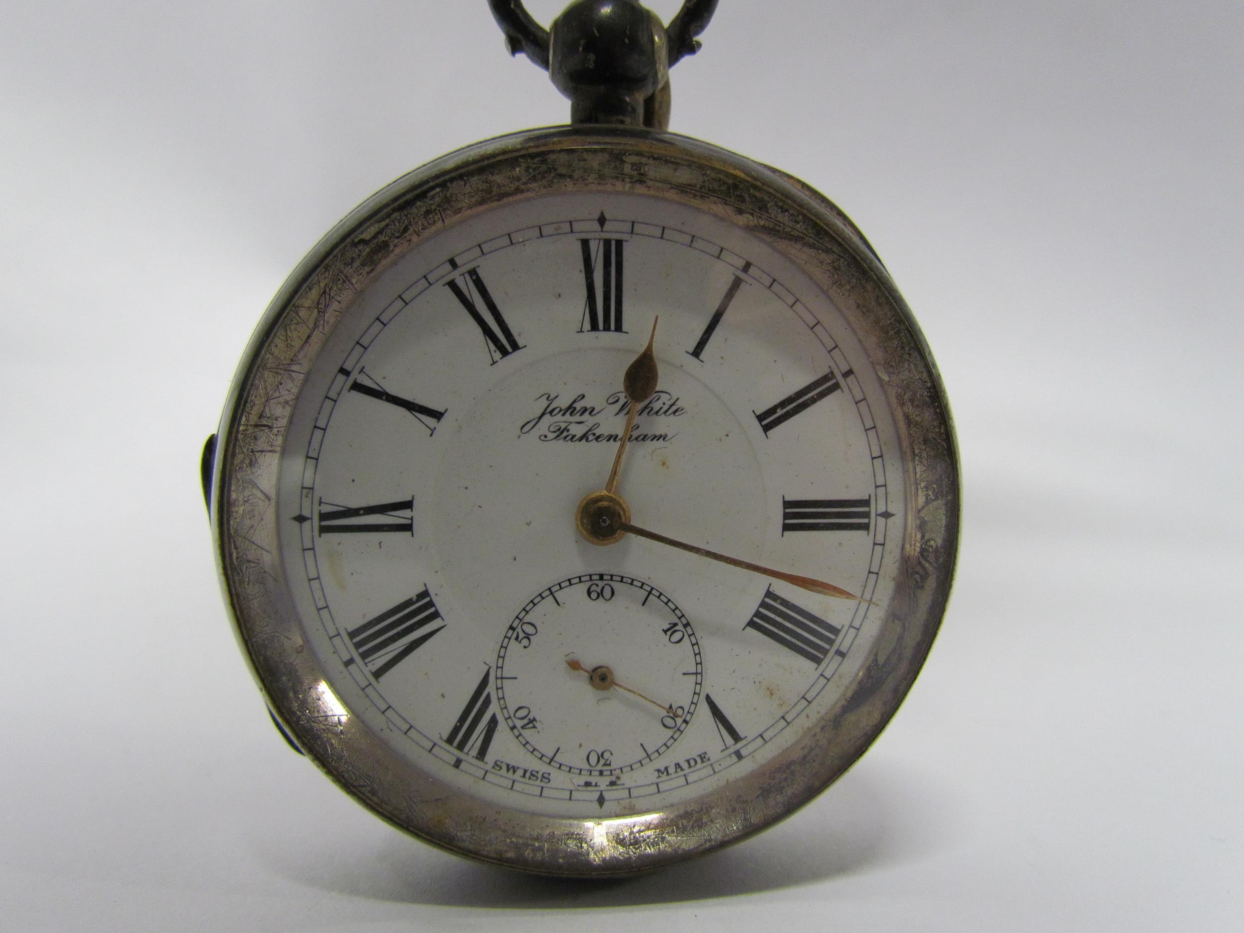 John White Fakenham silver cased pocket watch, Birmingham 1910. 5cm diameter - Image 2 of 5