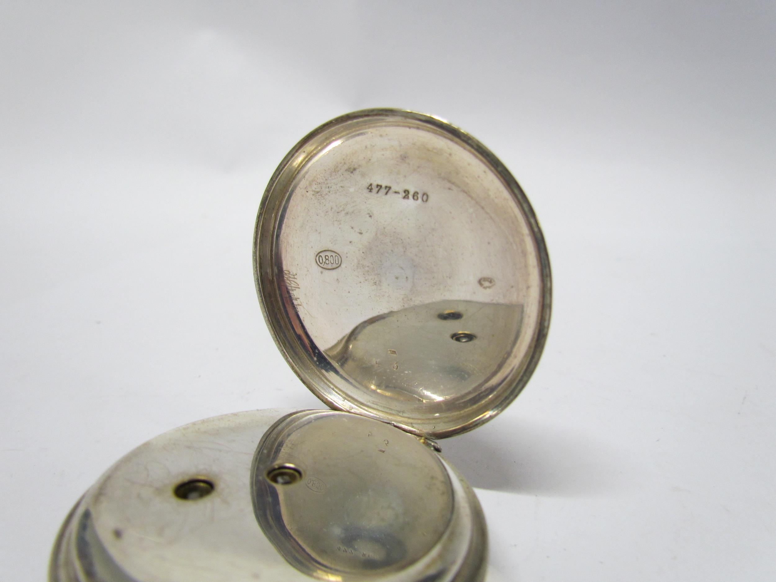 Three varying size pocket watches including silver cased London 1852, 1860 and one marked 800. - Image 7 of 12