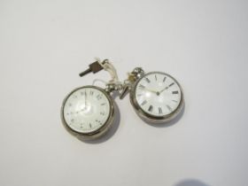 Two late 18th/early 19th Century silver pair cased English fusee pocket watches with Roman and