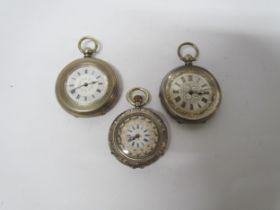 Two fine silver Continental pocket watches and one marked 935 all with lightly decorative cases, (3)