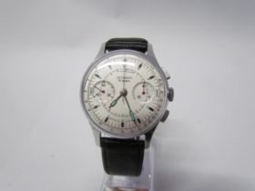 A Sekonda chronograph 3017 USSR nickel and stainless steel gentleman's wristwatch, the white face