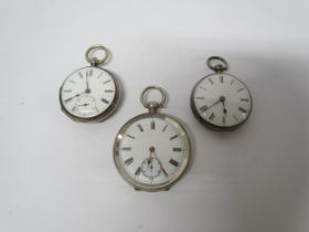 Three varying size pocket watches including silver cased London 1852, 1860 and one marked 800.