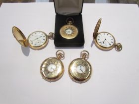 Three gold plated half hunter pocket watches and two full hunter watches (5)