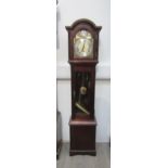 A reproduction mahogany cased Westminster chime Grandmother clock with pendulum and two weights,